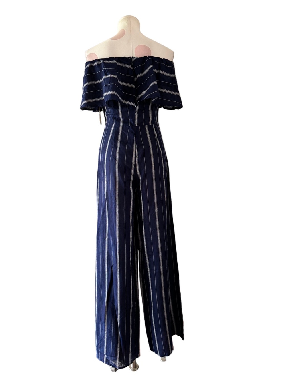 NWT Altar’d State Cara Off Shoulder Wide Leg Jumpsuit Navy Stripe Medium - Picture 4 of 10